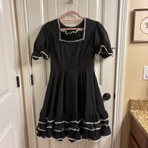 Vintage Partners Please Black White Polka Dot Square Dance Dress Sz 14 SMOKE